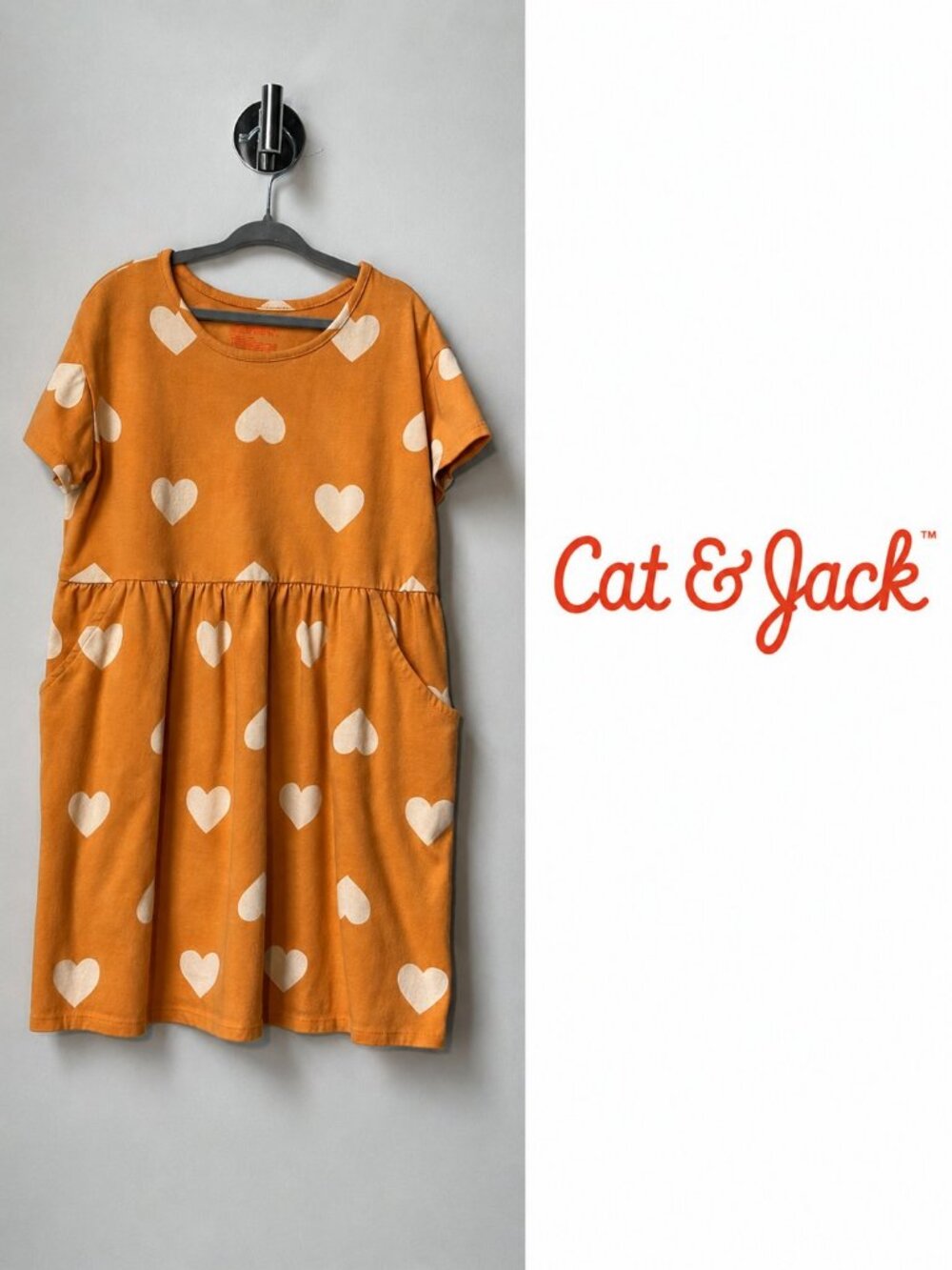 Cat & Jack Girls XL 14/16 Burnt Orange Heart Print Pocket Dress - Medium 8